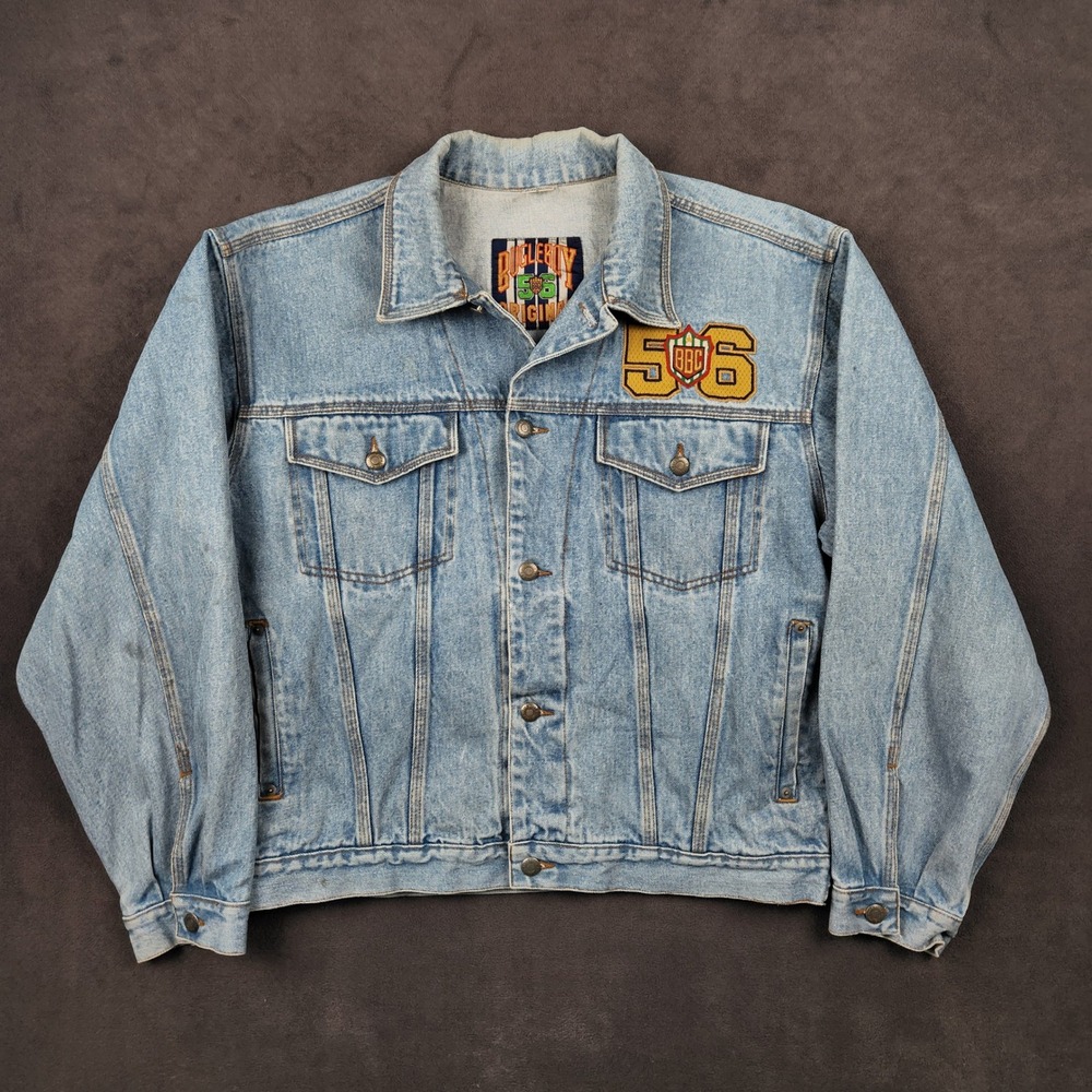 Vintage Bugle Boy Original Denim Jacket 56 Patch Embroidered Blue Jean Men Large